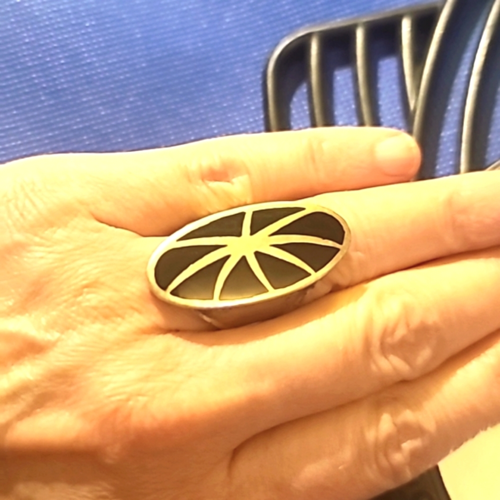 Sterling Silver RING Black Onyx Native  Size 8